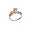 Anillo Abierto de Corazón de Circonita Moda Francesa Lujo Ligero Versátil Nicho Exquisito Simple Sensación de Alta Gama Anillo Súper Brillante para Dedo Índice Mujeres