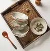 Louça de Mesa Cerâmica de Alta Temperatura Esmaltada por Baixo de Jingdezhen, Tigelas Coloridas, Tigelas de Cerâmica Retrô, Tigelas de Arroz Estilo Chinês, Tigelas para Macarrão, Tigelas para Sopa, Tigelas para Sobremesa