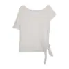 Blusa Casual de Manga Curta Estilo Francês Wanwei para Mulheres, Novo Modelo de Verão 2026, Tricô de Manga Curta com Amarração Lateral de Um Ombro Y6787
