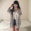 2026 Primavera Nuevo Abrigo Delgado Cardigan de Cuadros Camisa de Manga Larga Estudiante Moda para Mujer