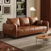 Sofá de cuero encerado vintage, adecuado para apartamentos pequeños, estilo minimalista italiano, de dos o tres plazas, diseño de líneas rectas, sofá de cuero moderno de mediados de siglo