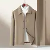 Jaqueta masculina de lã feita à mão 2026 outono e inverno estilo workwear com lapela e costura aparente, casaco de lã dupla face casual para homens jovens e de meia-idade