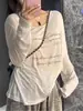 Camiseta Blanca Fina de Manga Larga con Estampado de Letras, Estilo Holgado y Relajado Estilo Americano para Mujer, Nuevo Top de Verano