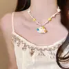 Collar natural con cuentas estilo vacación en la playa para mujer, cadena para clavícula colorida dulce de verano tipo dopamina, accesorio de nicho