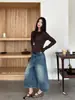 Jeans para Mujer T-PLATFORM Azul Lavado 2026 Otoño Versátiles Desgastados Bordes Crudos Pantalones Anchos Acortados 58057