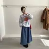 Sudadera Blanca y Gris Redonda Estilo Chic Perezoso Americano para Mujer 2026 Estilo Caliente Otoño/Invierno Holgada Engrosada con Felpa Interior Sudadera sin Capucha