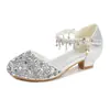 Zapatos de Cristal para Niñas, Nuevos Zapatos de Princesa Elsa, Adornos de Borlas, Zapatos de Cuero de Suela Blanda, Tacones Altos de Lentejuelas de Moda para Niños