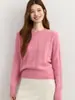 Suéter Pulóver de Cachemira Gruesa con Cuello Redondo y Punto Trenzado para Mujer Otoño Invierno 2026, Jersey Grueso con Patrón Retorcido de Manga Larga, Top Corto de Punto