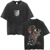 Camiseta Gráfica Vintage Lavada de Anime Attack on Titan para Hombres y Mujeres, Camiseta Oversize Retro de Cómic, Camiseta Casual de Algodón de Moda para Hombre