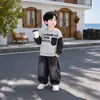 Conjunto de Moletom Masculino Primavera e Outono Estilo Coreano Conjunto Esportivo Cool Duas Peças para Crianças Pequenas e Crianças Jovens Comércio Exterior Atacado