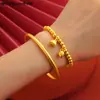 Pulsera de Oro de Arena Vietnamita para Mujer, Pulsera de Cobre Estilo Vintage, Color Duradero, Oro de Imitación, Pulsera Doble Felicidad de Novia