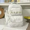 Fondo azul claro suave con lunares, mochila refrescante y relajante, estilo universitario coreano, mochila escolar con múltiples compartimentos para estudiantes de secundaria y preparatoria