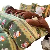 Conjunto de Cuatro Piezas de Leche Polar Grueso Cálido Otoño e Invierno ins Dibujos Animados Todo Mate Estilo Fresco Conjunto de Tres Piezas de Polar para Bebé Piel Sintética