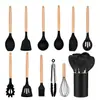 800g Utensílios de Cozinha de Silicone Conjunto de 12 Peças Espátula de Cozinha Antiaderente Espátula para Fritar Cabo de Madeira Conjunto de Ferramentas de Cozinha