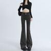 Calça Jeans Preta Slim-fit Micro-blared Feminina Outono 2024 Nova Cintura Alta Slim-fit Pequena Calça Elástica Ferradura