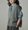 Camisa de silueta de lana con chaleco de punto superpuesto para mujer, chaleco retro estilo coreano de otoño e invierno, chaleco suéter casual