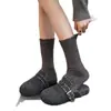 Calcetines de Lana con Encaje Blanco para Mujer de Media Pantorrilla Calcetines de Algodón Otoño e Invierno Calientes Engrosados Calcetines Holgados con Birkenstocks Calcetines Largos