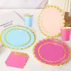 Dopamina Color Puro Encaje Estampado en Caliente Desechable Plato de Papel Vajilla Taza de Papel Servilleta Suministros para Fiesta Decoración Set Festivo
