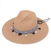 Chapéu de Palha de Aba Larga com Pingente de Franja de Nova Cor Transfronteiriço Chapéu de Praia Estilo Étnico de Verão para Mulheres Chapéu Jazz Chapéu de Sol para Homens