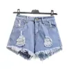 Shorts Jeans Rasgado Plus Size Feminino Verão Cintura Alta MM Gordo 200 Jin Solto Emagrecedor Rasgado Perna Larga Estudante Linha A Hot Pants