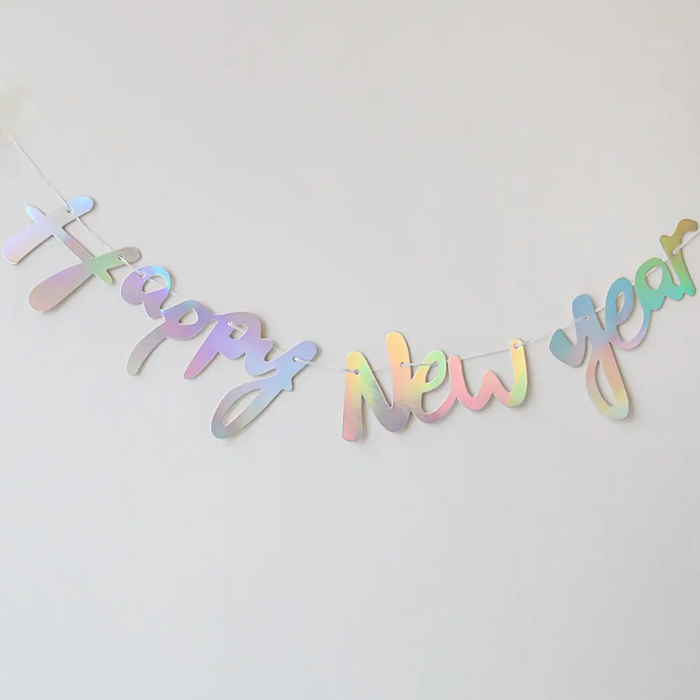 连体炫彩银happy new year拉旗