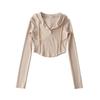 Camiseta corta fina con capucha y encaje con cordón para mujer, estilo deportivo de ocio europeo y americano, primavera 2023