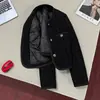 Chaqueta de tweed negra redonda y gruesa, un top corto elegante y con estilo para otoño e invierno
