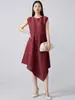 Vestido estilo japonês Issey Miyake com toque de luxo, elegante e estiloso para primavera e verão, corte solto, ajuste irregular na cintura, emagrecimento, moderno, rejuvenescedor, vestido de comprimento médio