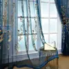 Cortinas de Voile Bordadas Azuis Brilhantes Cortinas de Voile Estilo Europeu Tecido Mosquiteiro Cortina de Porta Venda Direta de Fábrica Atacado Cortado Sob Medida