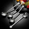 Cuchara redonda con forma de oso de acero inoxidable 304, versión engrosada, cuchara de sopa para el hogar con bordes redondeados, cuchara para comer para niños con mango largo