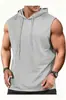 Marca Independiente para Hombre Verano Sin Mangas Color Sólido Versátil Moda Ajustado con Capucha Fitness Cordón Superior Venta al por Mayor