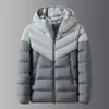 Chaqueta de Algodón con Capucha para Hombre Otoño e Invierno Color Clásico Bloques de Color Costilla Polar Deportiva Casual Abrigo de Algodón Estilo Patchwork Bloques de Color