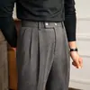 Pantalones de Traje para Hombre: Pantalones Casuales Ajustados Rectos con Caída Estilo Retro Británico de Negocios, Estilo Nápoles para el Viaje Diario de Hombres