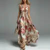 2026 Nueva Moda Femenina Transfronteriza Europea y Americana Sitio Independiente de Amazon Cuello en V Halter Estampado Casual Vestido Largo