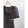 Vestido Negro Pequeño Estilo Hepburn Productos Europeos Pequeño Retro Cubre Vientre Reductor de Edad Estilo Dama Vestido de Cuello Cuadrado para Mujer Verano