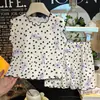Traje de Manga Corta para Niños, Nuevo Estilo de Verano, Ropa de Casa de Encaje para Niñas, Pantalones Cortos de Seda Helada para Niñas, Conjunto de Dos Piezas, Ropa para Niños al por Mayor