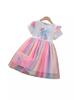 Comercio Exterior INS Niños y Niñas Verano Estampado de Unicornio Manga Volante Costura Malla de Color Vestido Coreano