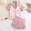 Pijama Curto de Manga Curta Estilo Europeu e Americano Feito Sob Medida em Seda Falsa para Meninas, Roupa de Casa de Cetim para Bebês, Roupa para Ar Condicionado para Meninas no Verão