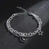 Pulsera de Moda Estilo Coreano para Mujer Estilo Frío Doble Capa Apilada Estrella Luna Hip-Hop Pulsera de Moda Pulsera Distintiva Versátil