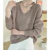 Tiro real Corea del Sur Dongdaemun otoño e invierno nuevo suéter de punto liso suelto con cuello en V jersey suéter base para mujer