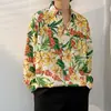 Camisa Casual de Manga Larga con Estampado de Lunares por Toda la Prenda Estilo Retro Otoñal de Hong Kong Cuello Puntiagudo Popular Versátil Holgada para Hombre y Mujer