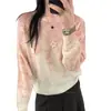 Suéter de punto con cuello redondo y degradado floral para mujer, nuevo estilo Otoño/Invierno 2026, moderno, elegante, holgado, de manga larga, fino