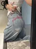Elegantes jeans de pierna ancha bordados en azul claro para mujer, de cintura alta, corte holgado, adelgazantes, con un diseño de pierna recta y fluido, y corte hasta el suelo, perfectos para otoño
