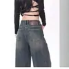 Pantalones vaqueros de pierna ancha estilo americano vintage para mujer, ideales para primavera y otoño. De talle alto y corte holgado, estilo moderno. Pantalones largos rectos con caída fluida.