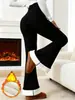 Pantalones Cálidos de Estilo Europeo y Americano para Mujer para Exteriores, Pantalones de Pierna Ancha de Color Sólido de Cintura Alta, Pantalones Casuales Gruesos de Invierno con Forro de Felpa de Alta Elasticidad