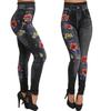 Leggings sin costuras con estampado floral de imitación denim de gran venta en Europa y América, moda, levanta glúteos, ajustados, pantalones capri por lotes