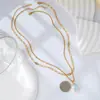 Collar en Capas Aquamarina Clara Cadena de Oro Estilo Europeo y Americano Justop Cadena para Clavícula Doble Capa Piedra Natural Aquamarina