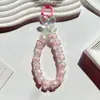 Corrente para Celular Cristal Cubo de Açúcar Colorido Macaron, Pulseira de Pulso com Laço e Contas Estilo Girly, Chaveiro Pingente de Bolsa Celebridade da Internet