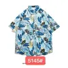 Camisa de manga corta de seda de hielo hawaiana para hombre, verano, marca de moda americana, playa, volantes, guapo, camisa de flores, holgada, combina con todo, camisa para hombre