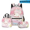 Mochila Escolar 3D Novo Produto Estampada Sanrio Melody para Estudante Bolsa Térmica Estojo Lancheira Conjunto de Três Peças